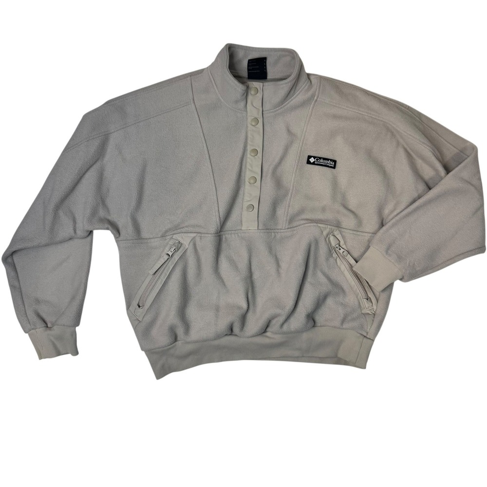 Columbia Womens Fleece Pullover Snap Mock Neck Tan AL7426 Size L